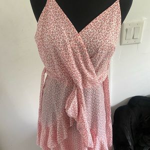 Floral print empire faux wrap sash belt Sun dress